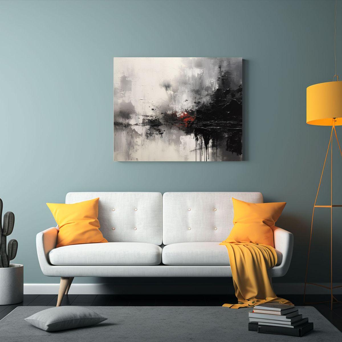 Arte De Pared Expresivo: Pintura Blanco Y Negro Con Salpicad 65x50cm-2