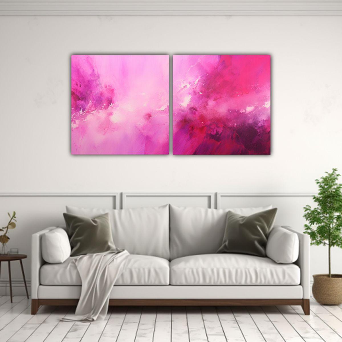 Cuadros Abstractos Elegantes En Tonos Fucsia 40x20 Cm-2