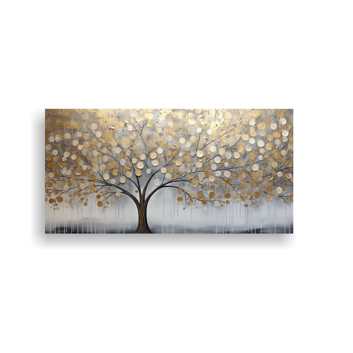 Cuadro De árbol En Dorado Y Plateado En Bastidor 160x80cm-0