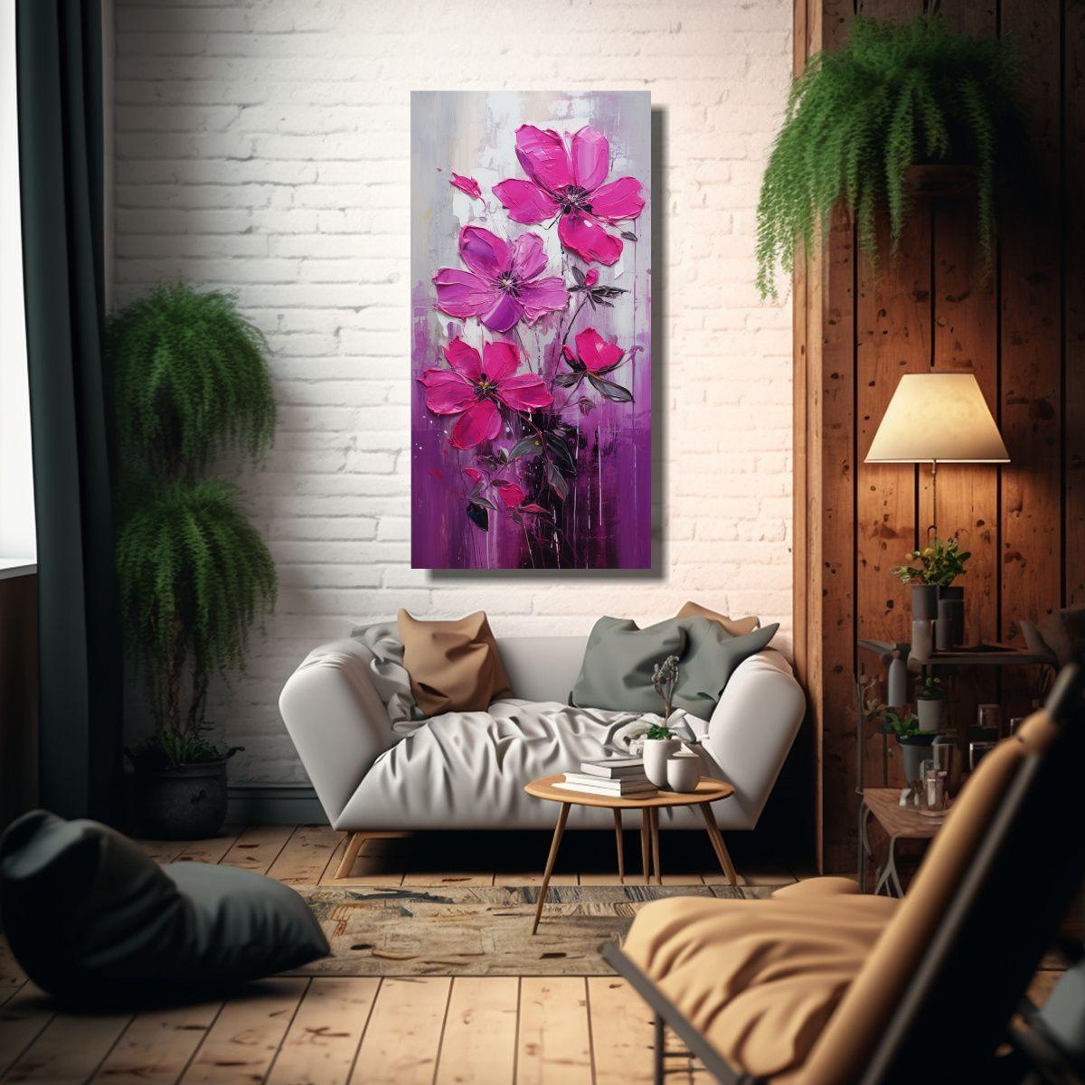 Pintura Floral En Lienzo En Estilo De Arte 60x120 Cm-2