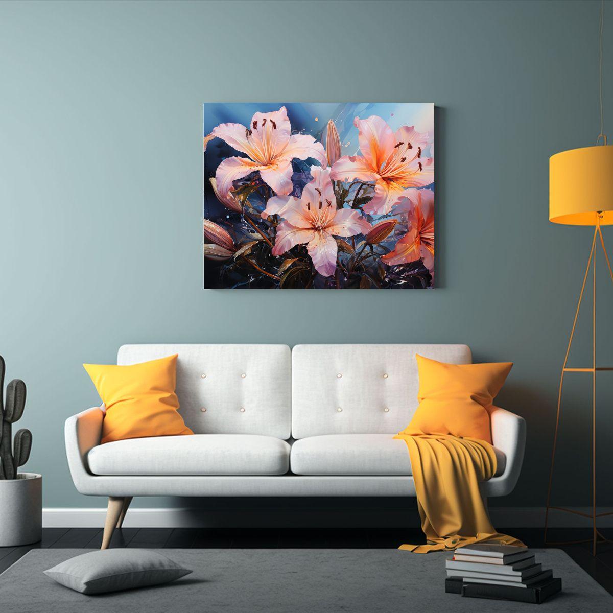 Cuadro Floral De Lirios En Turquesa Y Rosa Pintura Abstracta 45x30cm-2