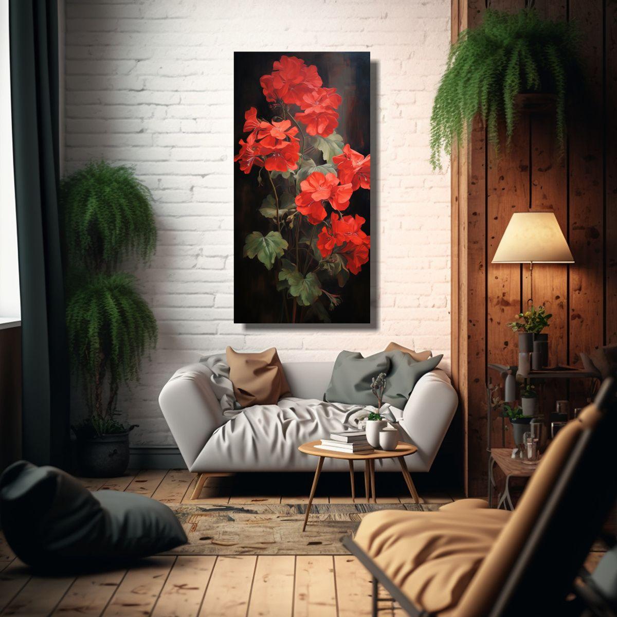 Pintura Abstracta De Flores De Geranio, 50x100cm-2