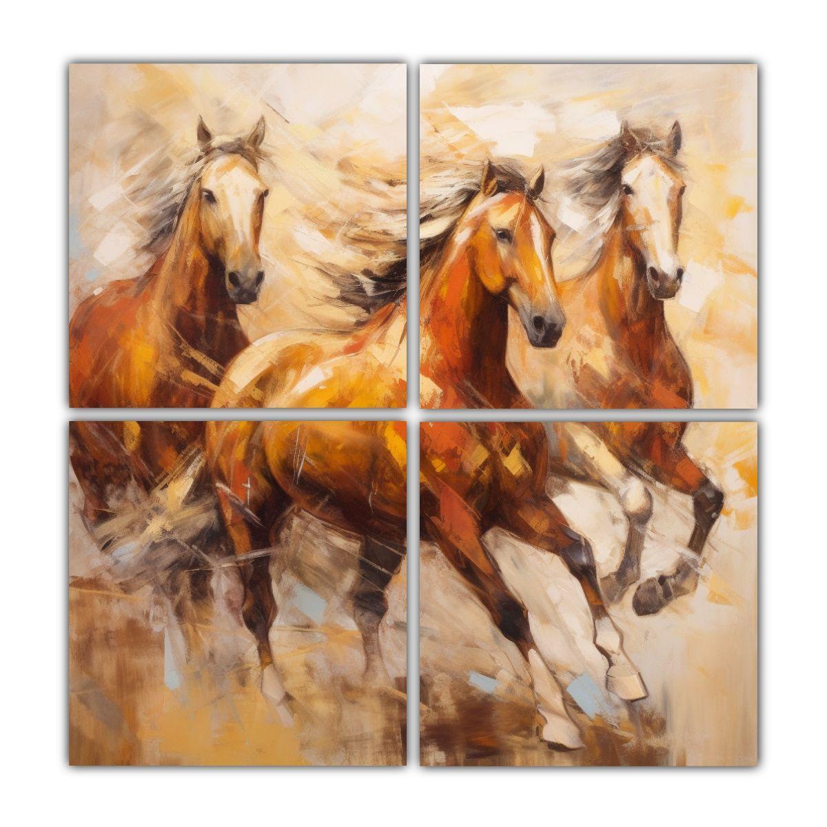 Cuadro Abstracto De Caballos Marrones Corriendo 80x80 Cm-0