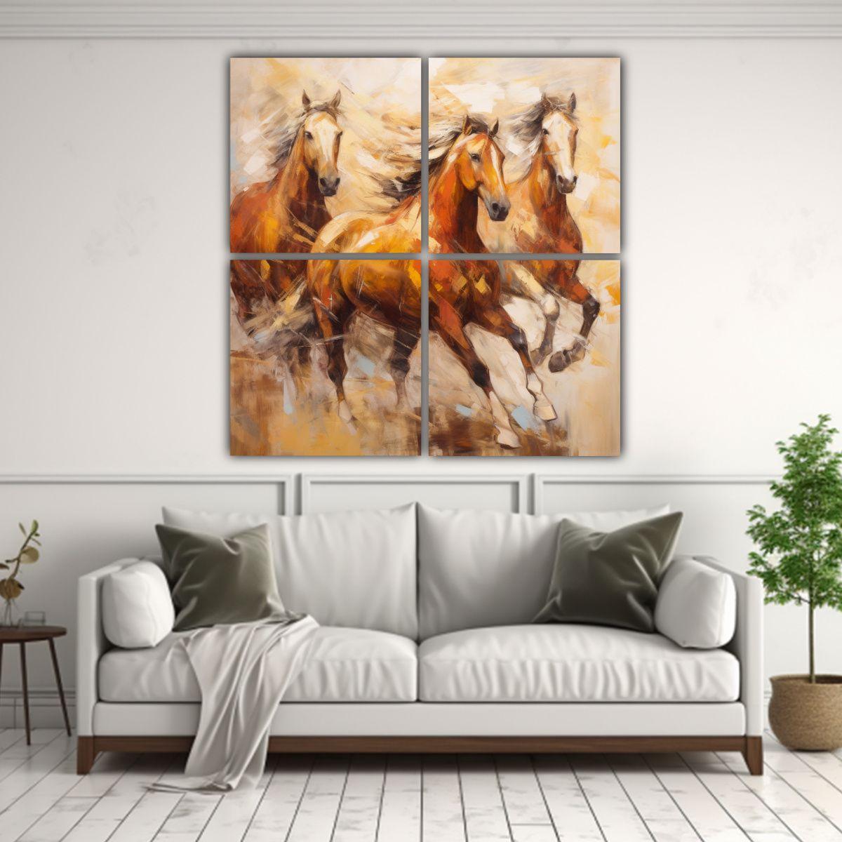Cuadro Abstracto De Caballos Marrones Corriendo 80x80 Cm-2