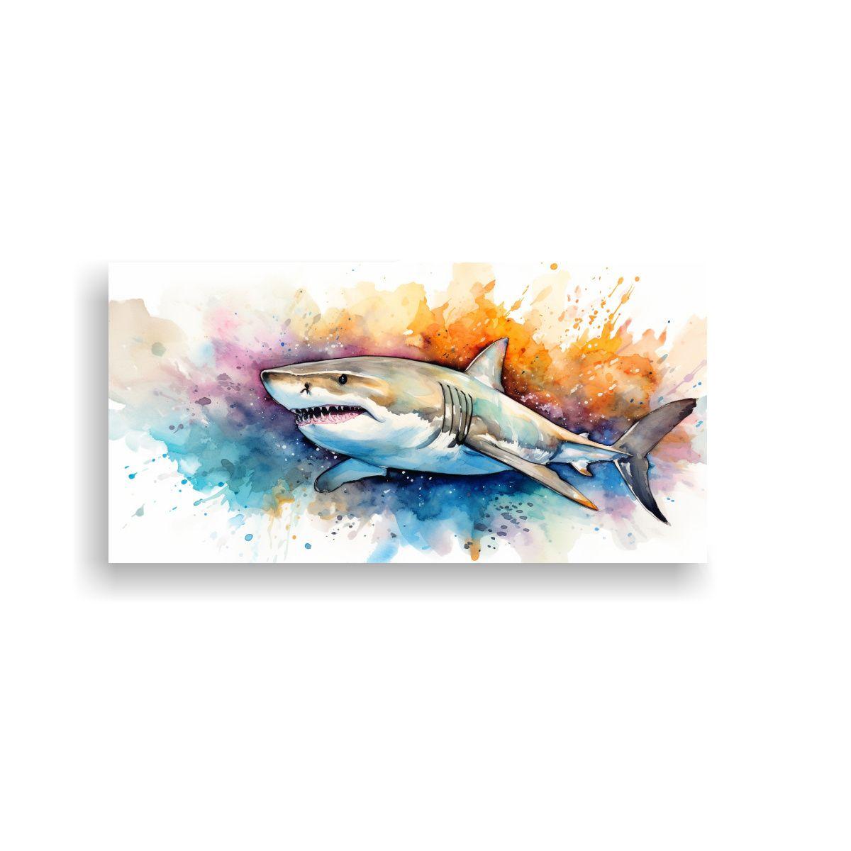Pintura Acuarela Estilo Tiburón Tigre De Arena 80x40cm-0