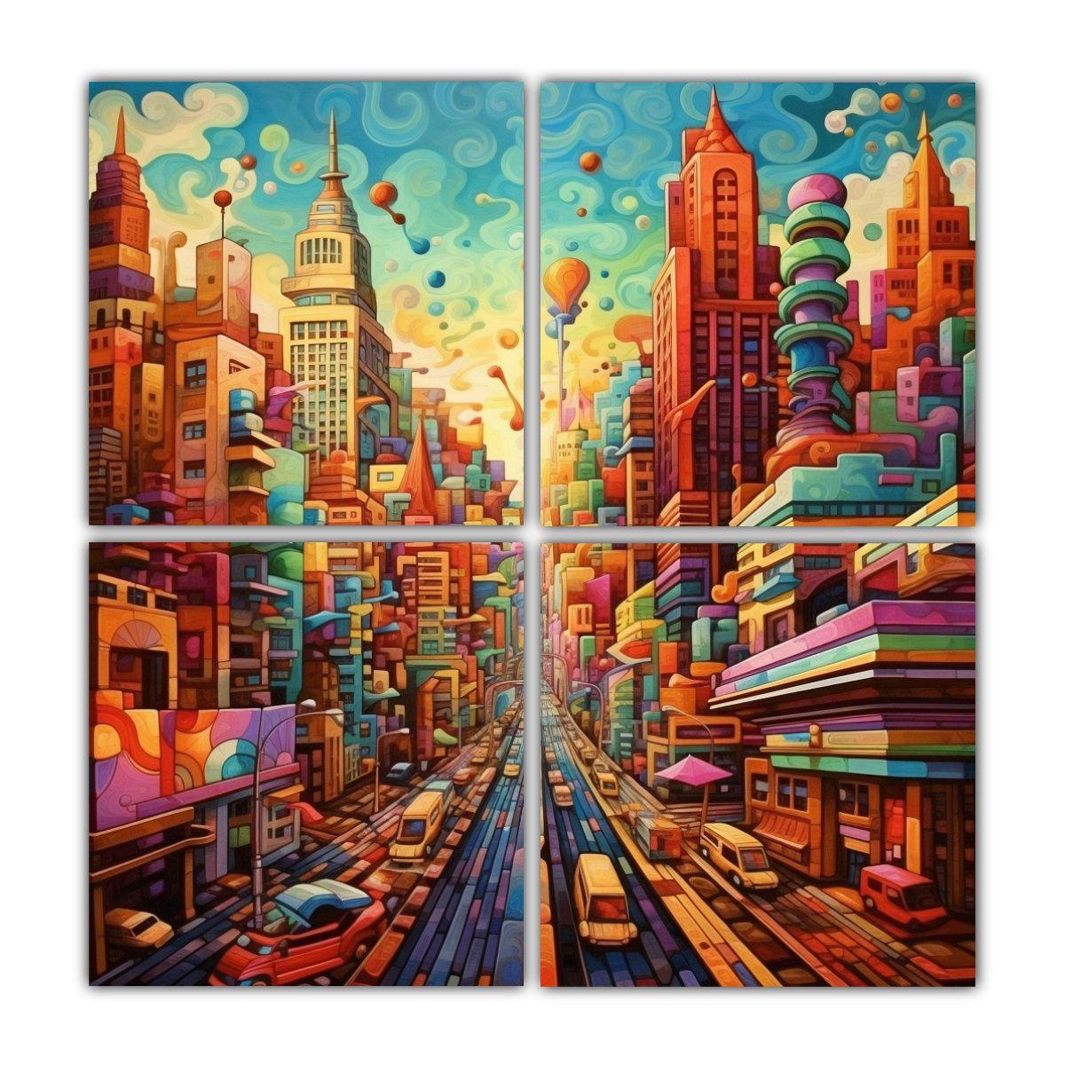 Cuatro Lienzos Inspiradores De Equilibrio Visual, 180x180 Cm-0