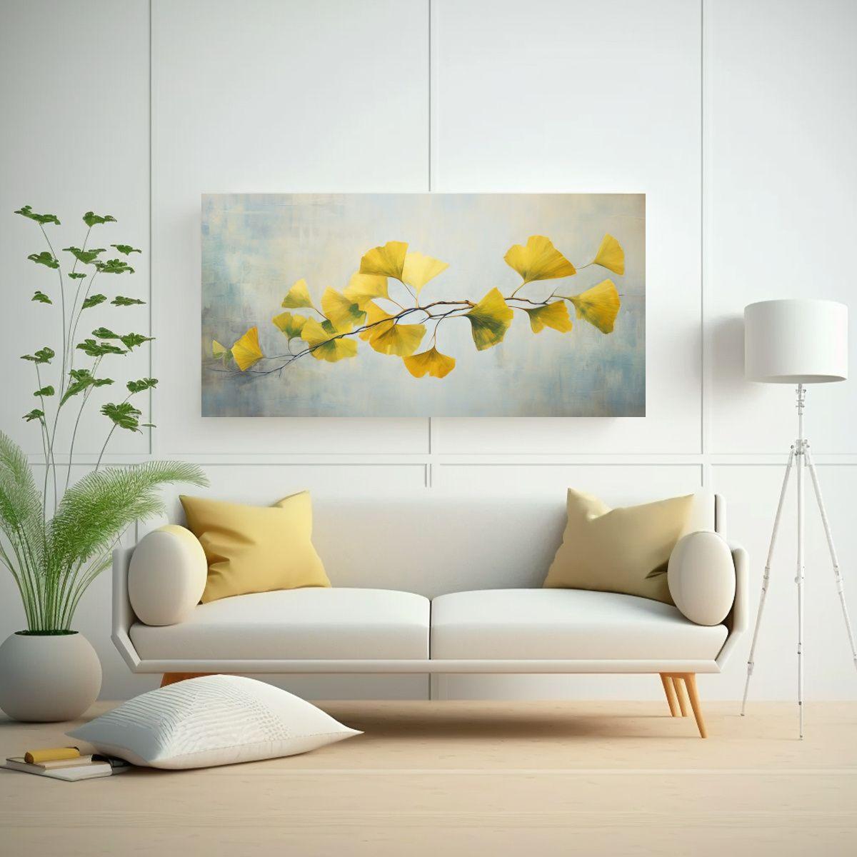 Pintura Abstracta De Hojas De Ginkgo En Aceite De  100x50cm-2