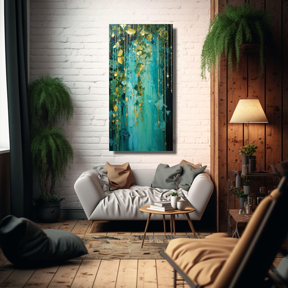 Cuadro Tela Sublimada Verde Oro Estilo Único 80x160cm-2