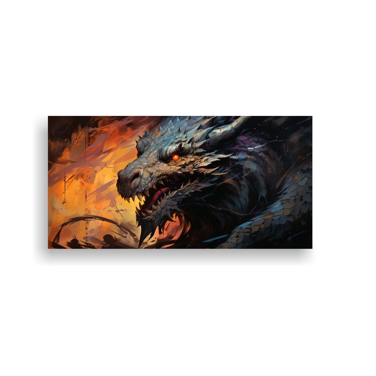 Pintura Decorativa: Dragón En Colores Vibrantes 140x70cm-0