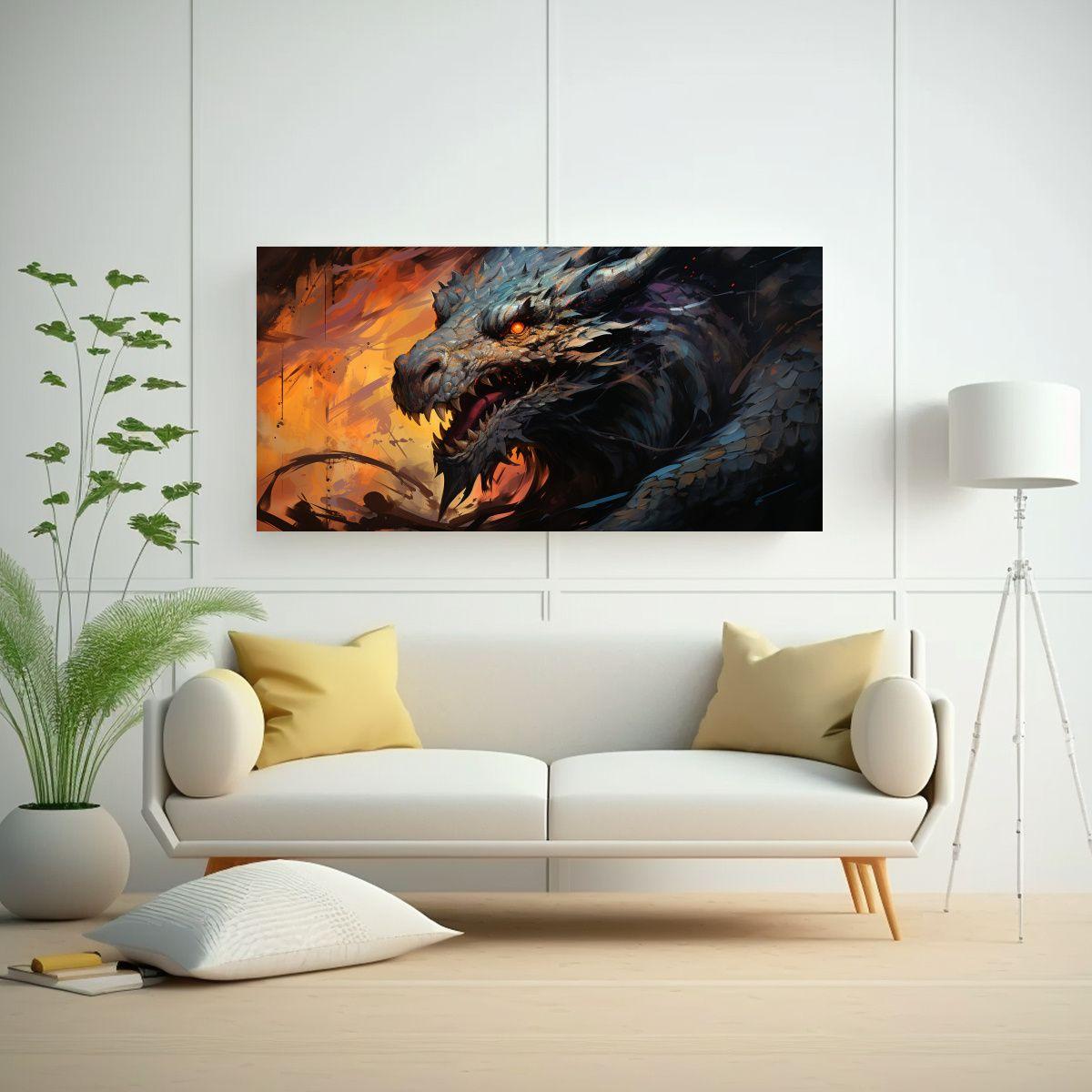 Pintura Decorativa: Dragón En Colores Vibrantes 140x70cm-2
