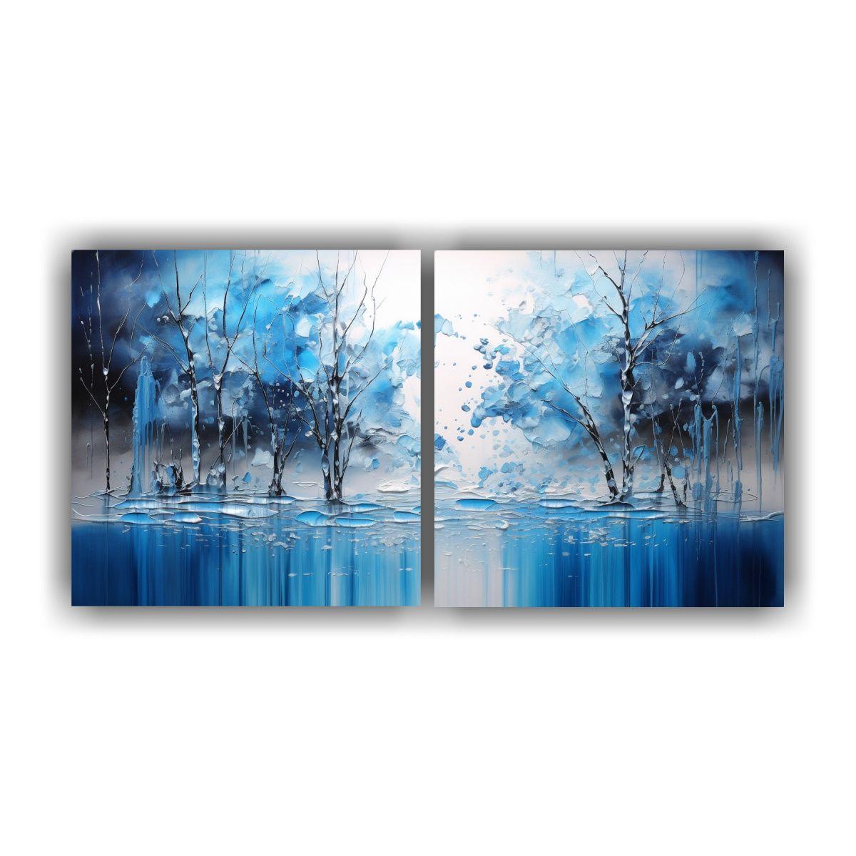 Pintura Urbana Hermosa En Azul Y Plateado Estilo 100x50 Cm-0