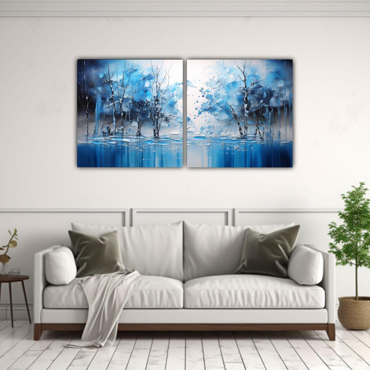 Pintura Urbana Hermosa En Azul Y Plateado Estilo 100x50 Cm-2