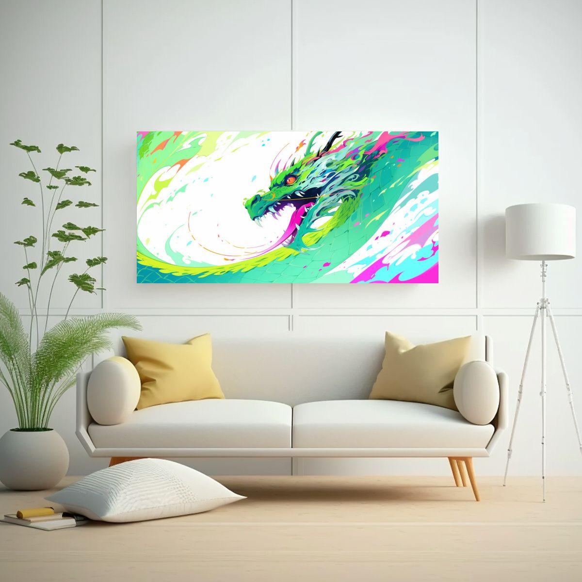 Pintura Decorativa Intensa Con Dragón En Colores 100x50cm-2