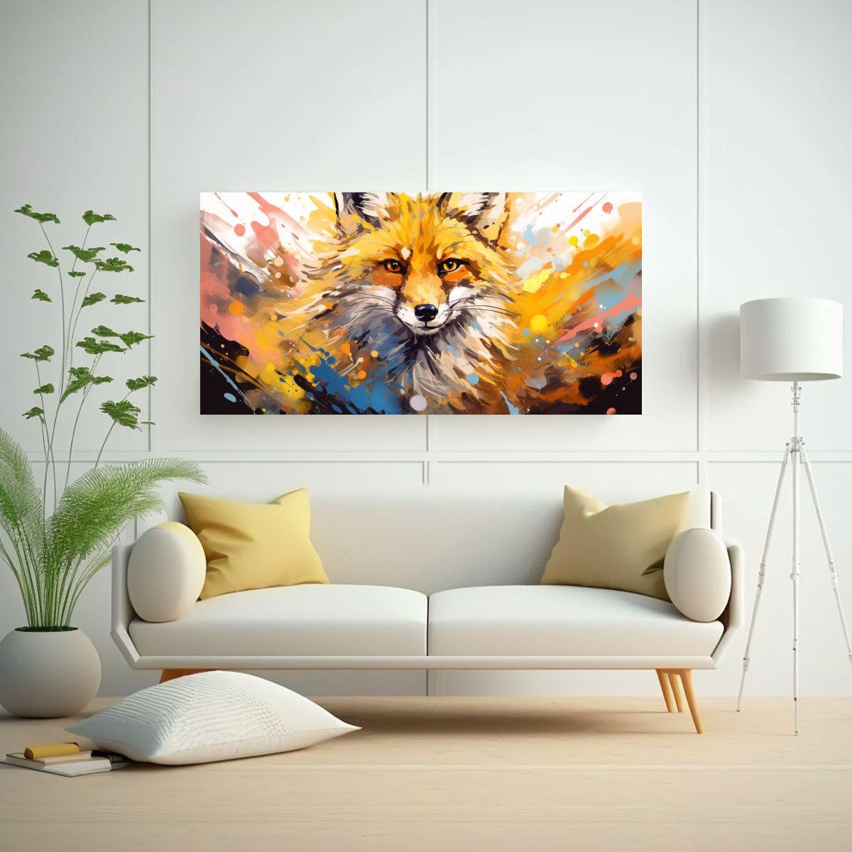 Pintura En Lienzo De Alta Calidad: Zorro En Colore 100x50cm-2