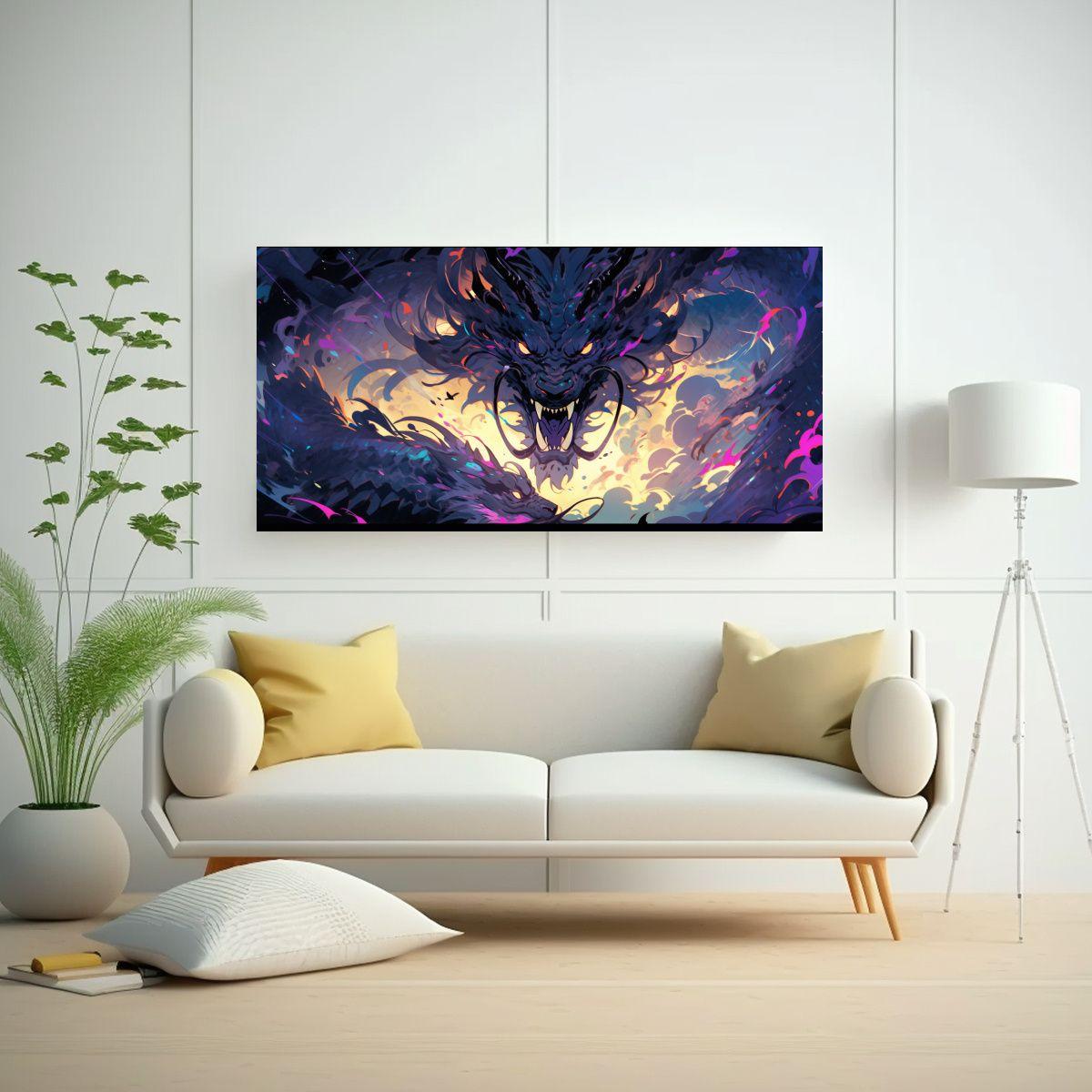 Cuadro Expresión Majestuosa: Dragón En Colores 60x30cm-2