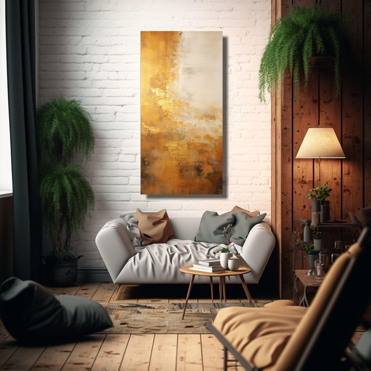 Cuadro Abstracto Dorado Con Armonía De Colores 80x160cm-2