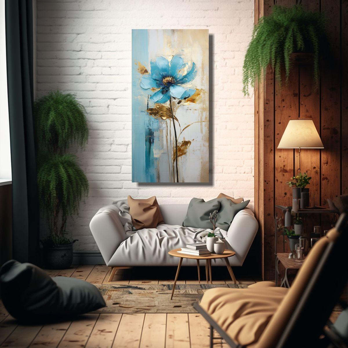 Arte Urbano Lienzo Imagen Flor Azul Estilo 80x160cm-2