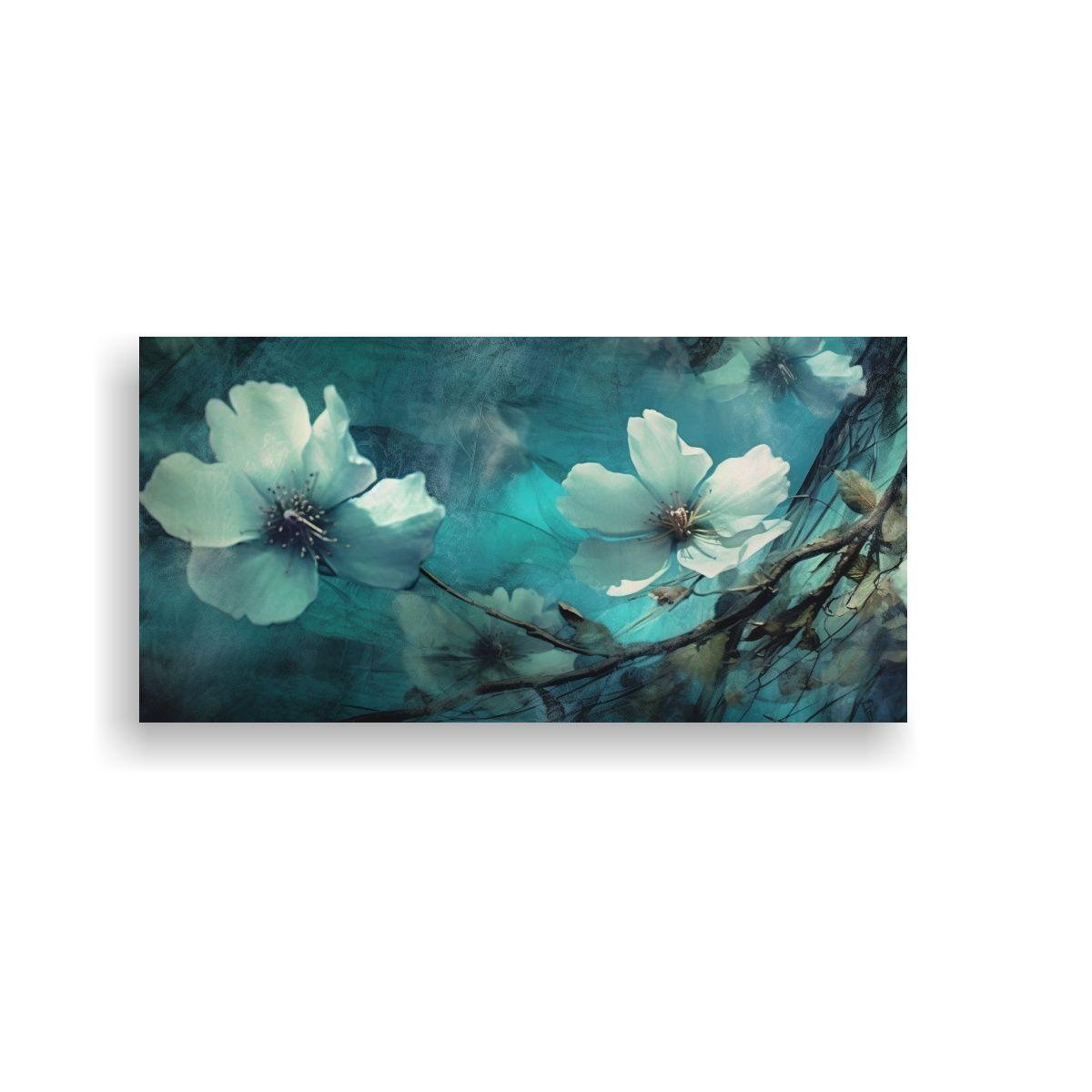 Pinturas Decorativas De Flores Verde Azulado 80x40cm-0