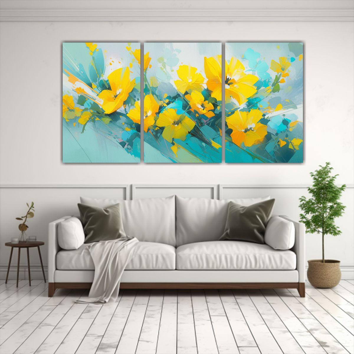 Arte De Pared Impreso Brillante Flores Amarillas 150x75 Cm-2
