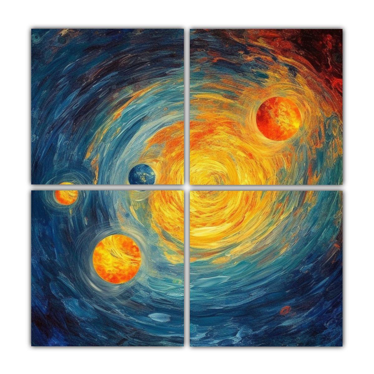 Cuadro Decorativo 4 Lienzos Sistema Planetario 140x140 Cm-0