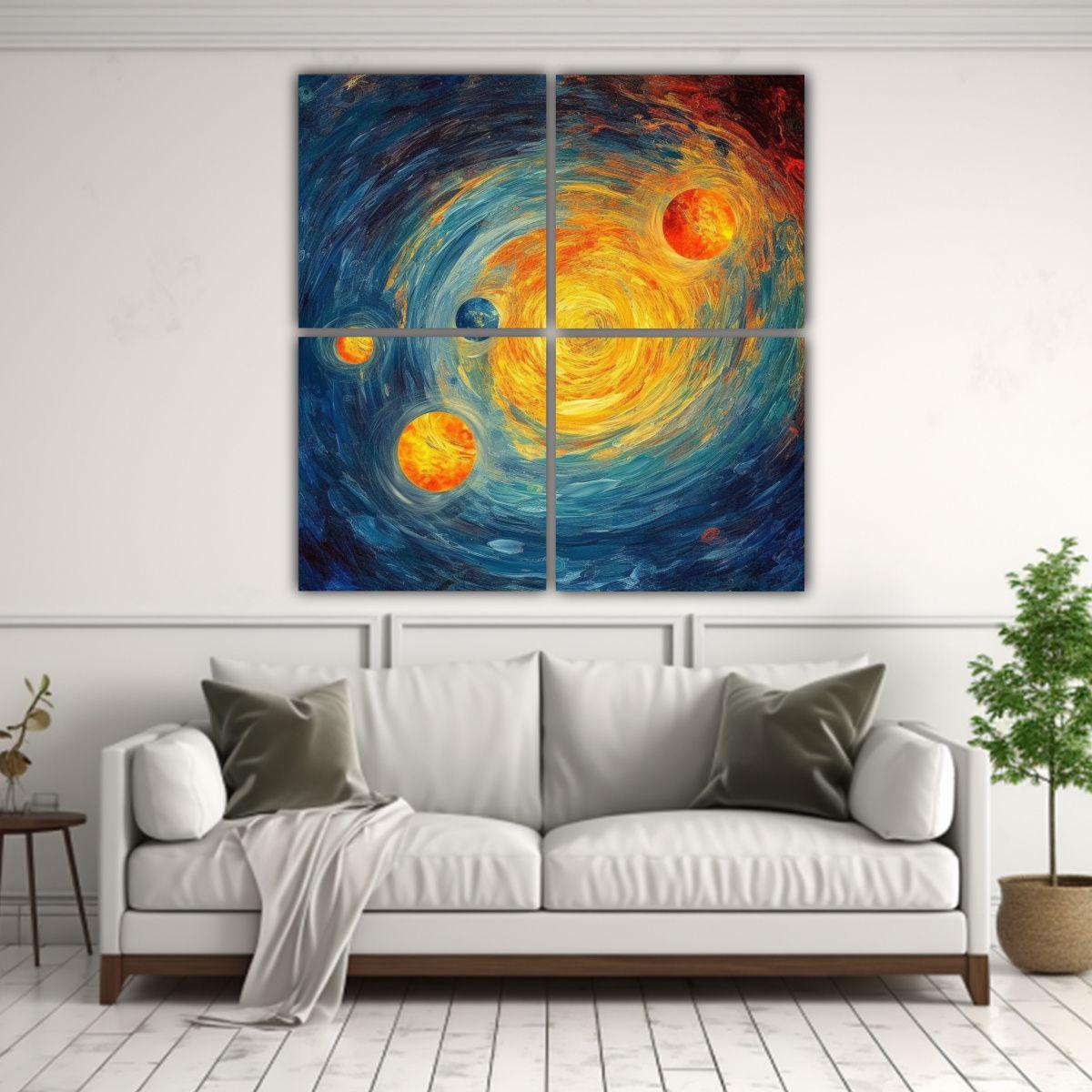 Cuadro Decorativo 4 Lienzos Sistema Planetario 140x140 Cm-2