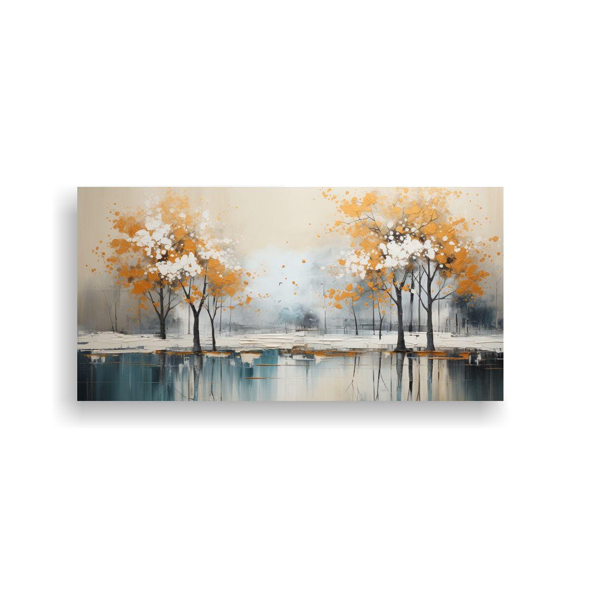 Pintura Abstracta Relieve árboles Plata Y Oro. 80x40cm-0