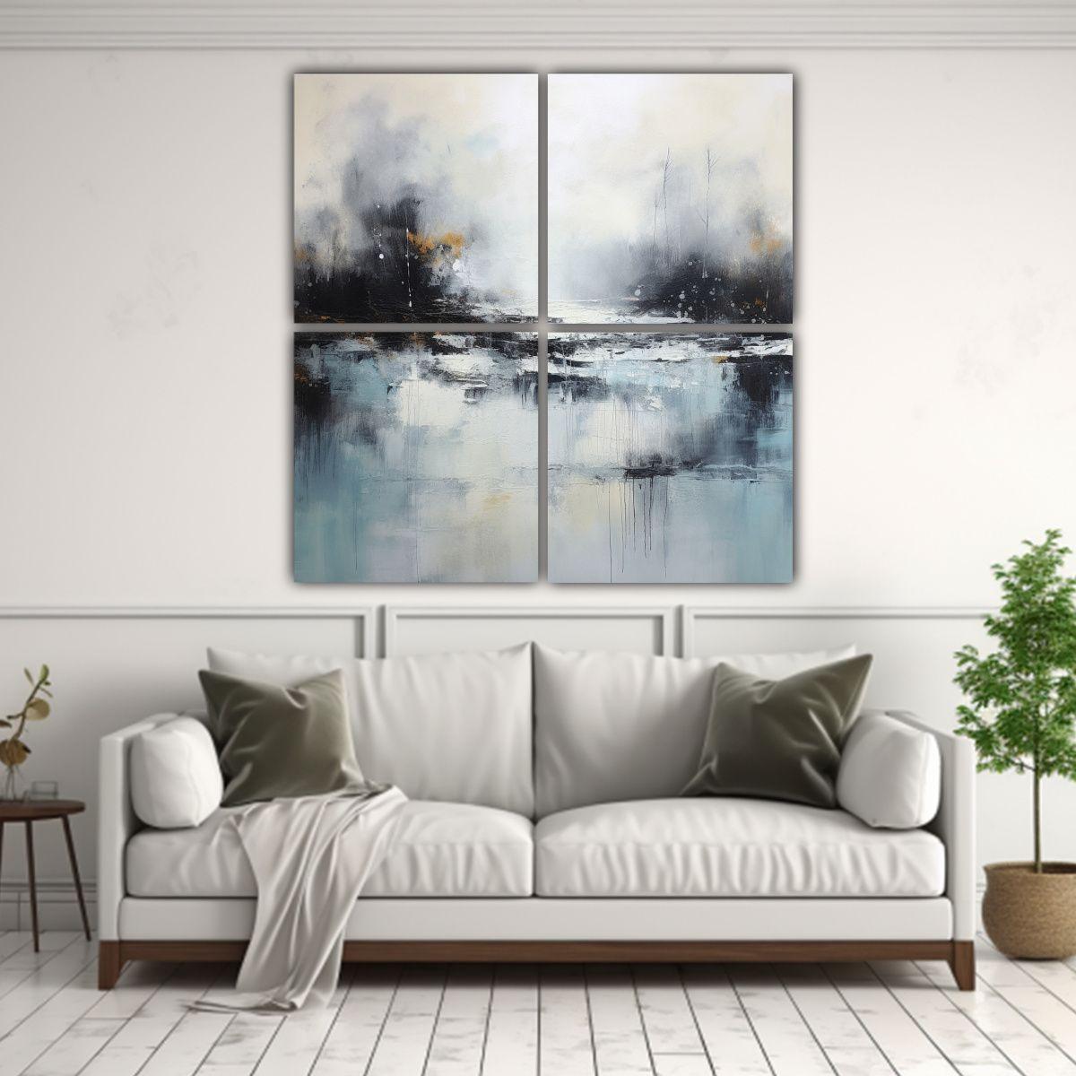 Pintura Abstracta Contemporánea De Un Lago 80x80 Cm-2
