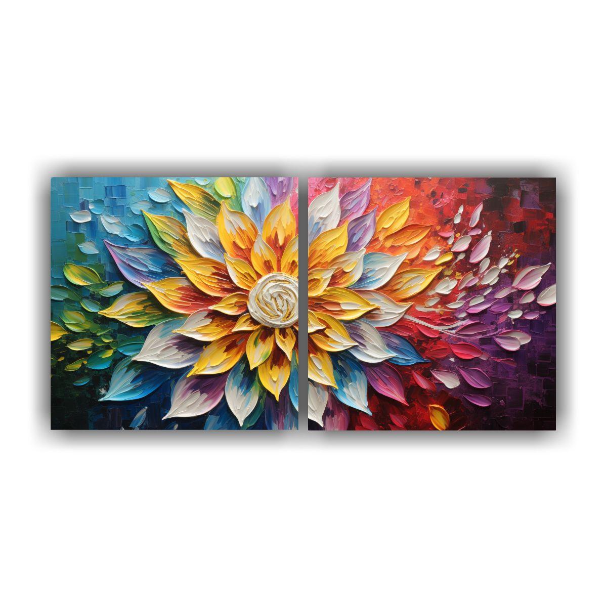 Obra Floral En Lienzo Estilo Dos Pantallas De 40x20 Cm-0