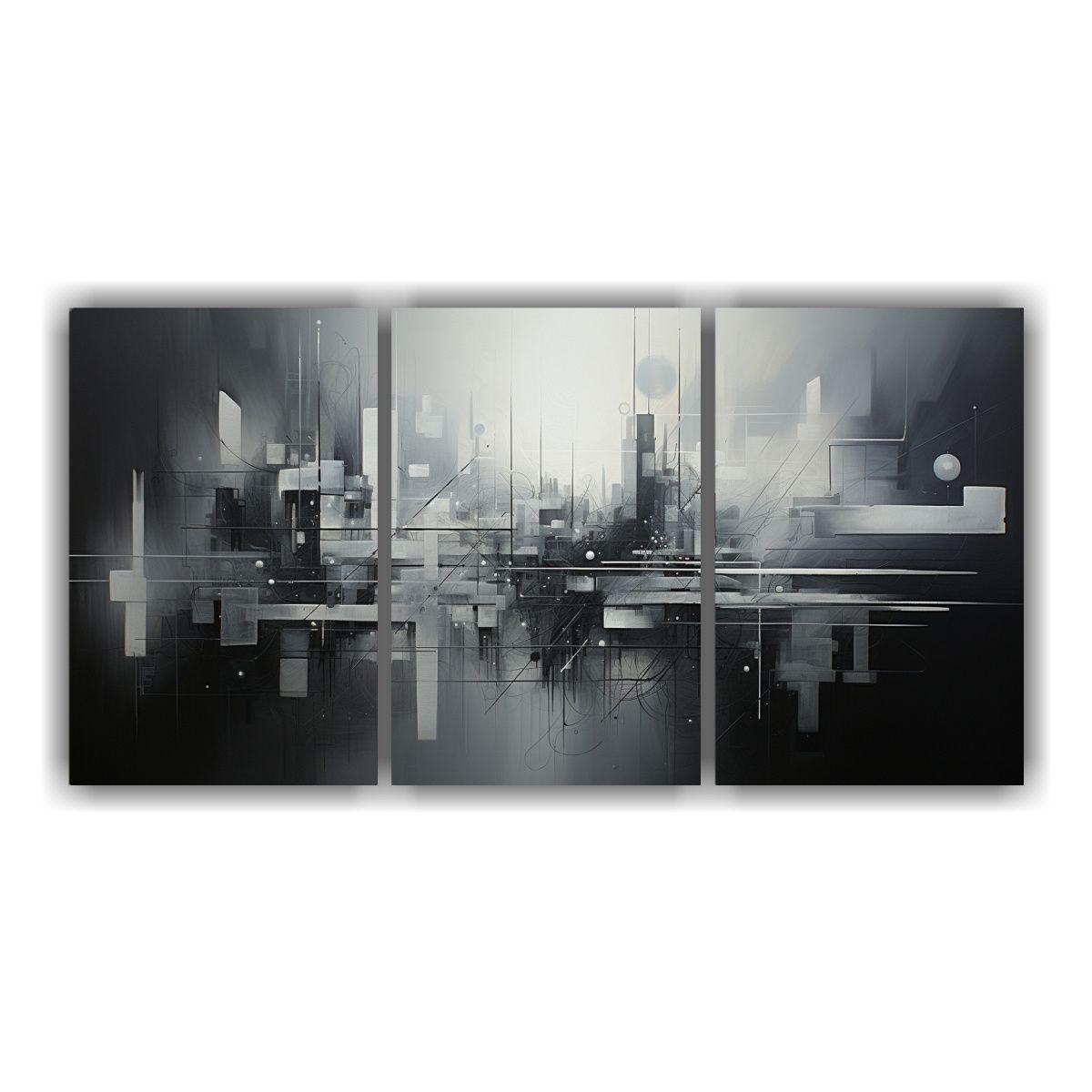 Pintura Abstracta Combinación Finas Líneas 90x45 Cm-0