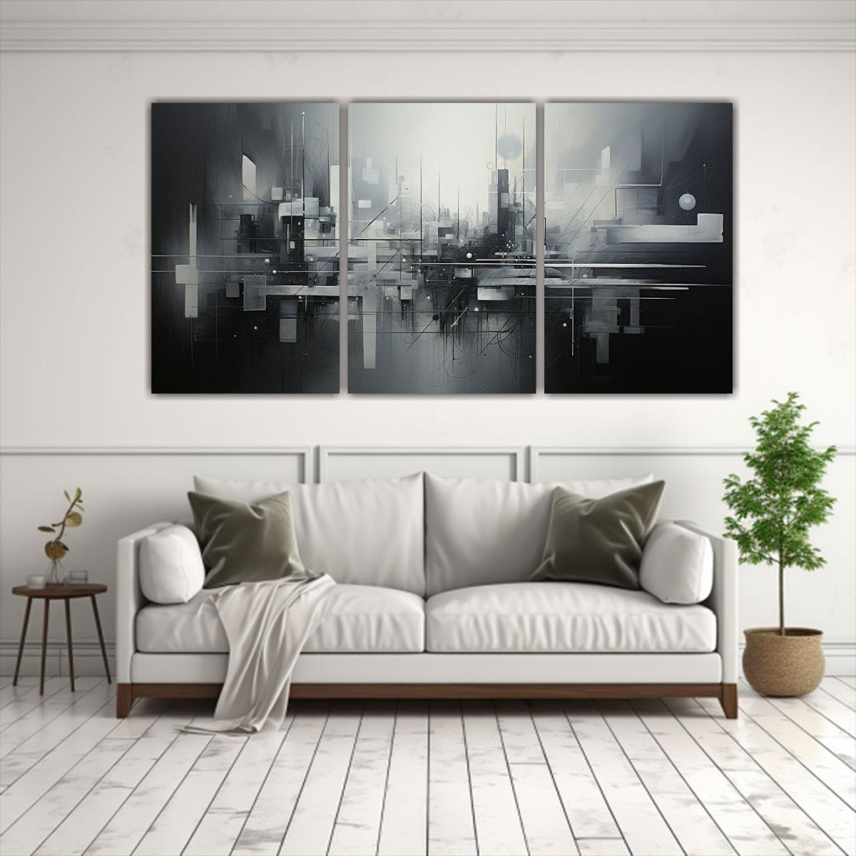 Pintura Abstracta Combinación Finas Líneas 90x45 Cm-2