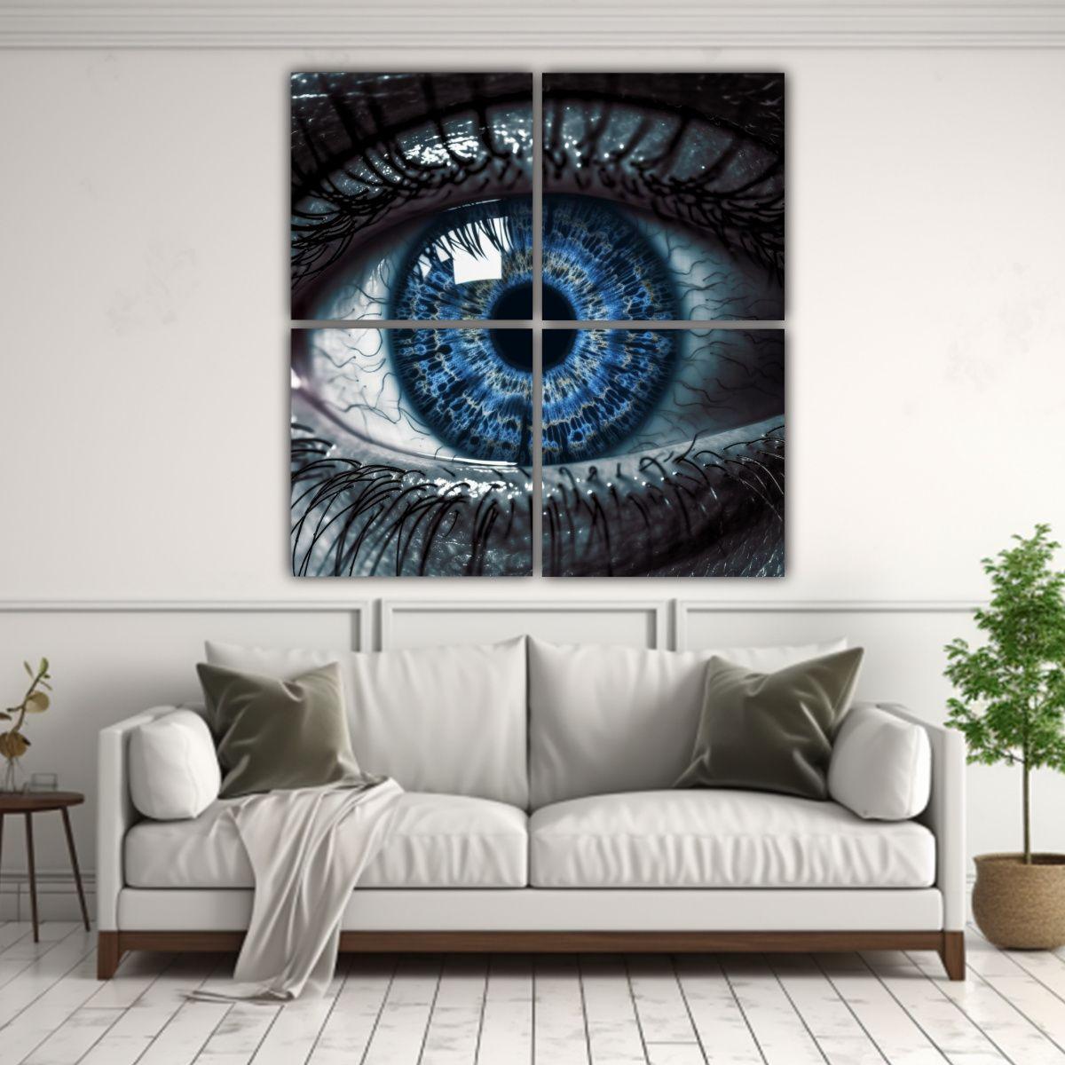 Cuatro Lienzos Diseño Enigmático Ojo Azul Vista 120x120 Cm-2