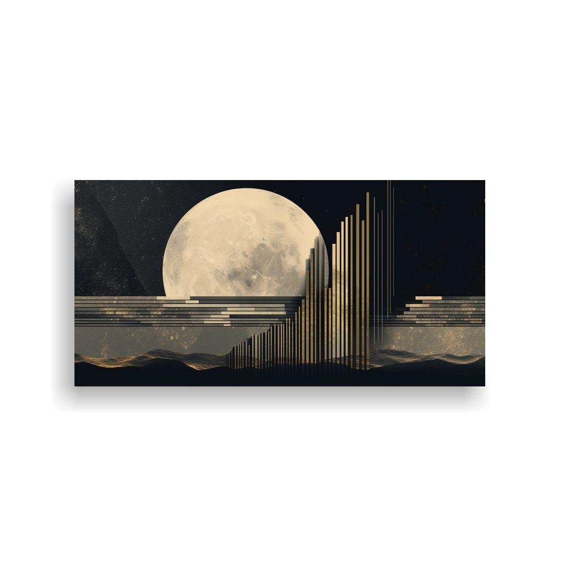 Cuadro Moderno Alegría Luna Dorada En Marco 140x70cm-0