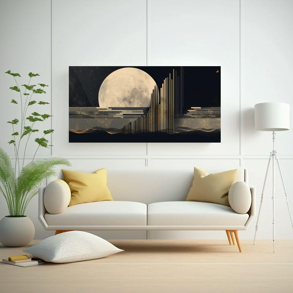 Cuadro Moderno Alegría Luna Dorada En Marco 140x70cm-2
