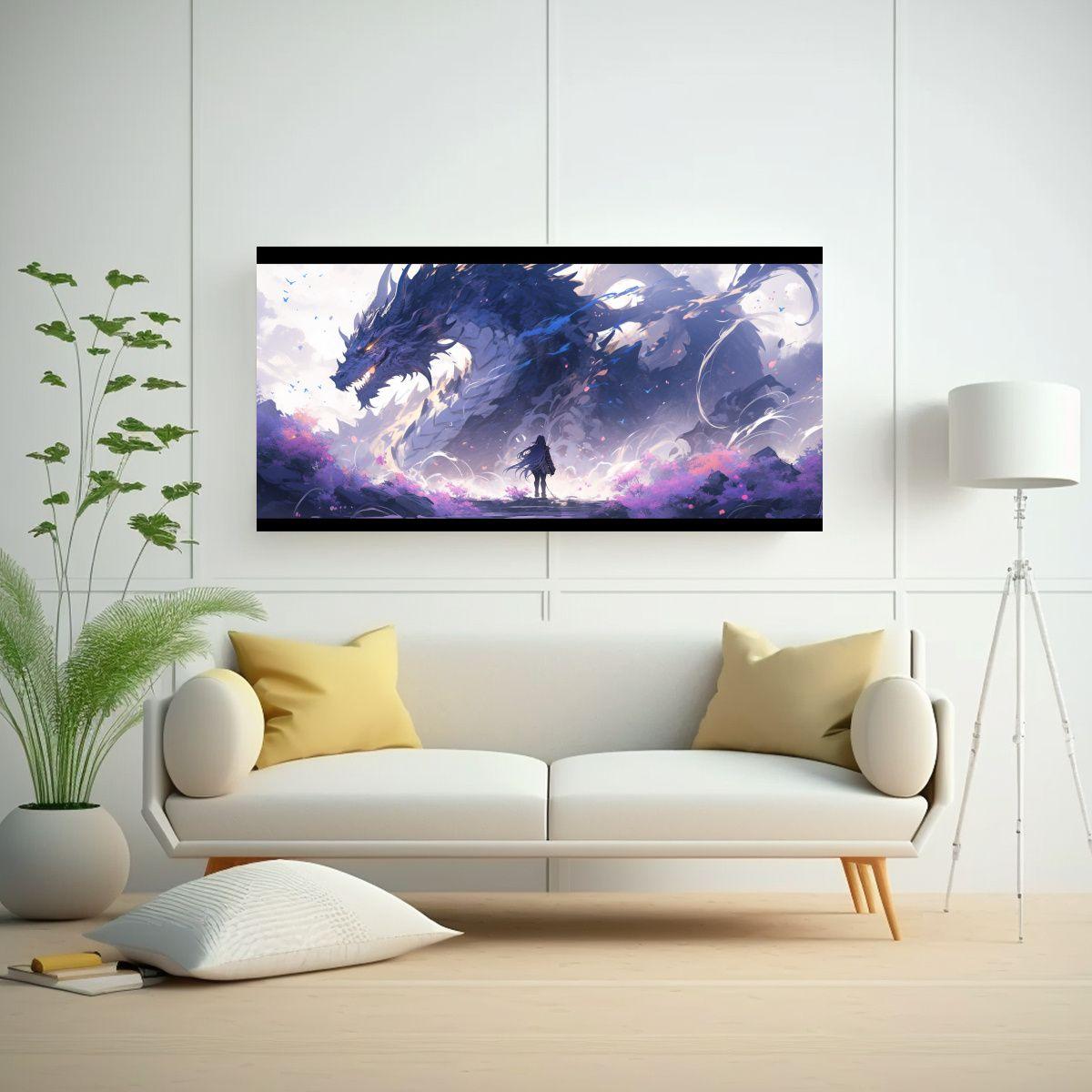 Cuadro Impreso Surrealista Dragón En Acuarelas Y  160x80cm-2