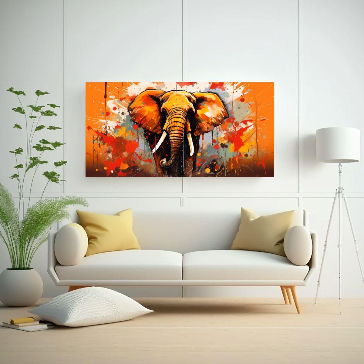 Pintura Decorativa De Elefante Africano En Colores 140x70cm-2