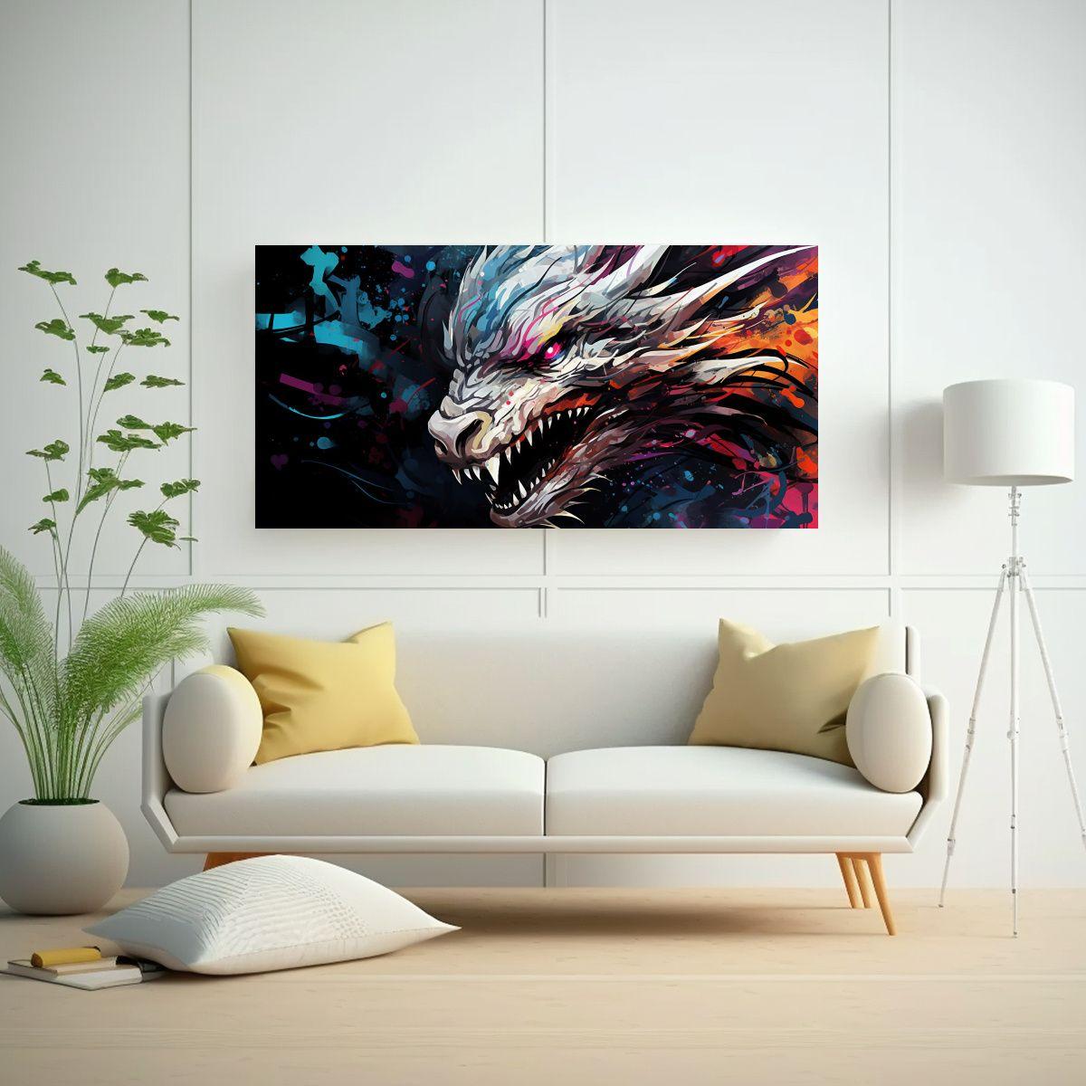 Lienzo Impreso Figuras De Dragón En Colores 140x70cm-2