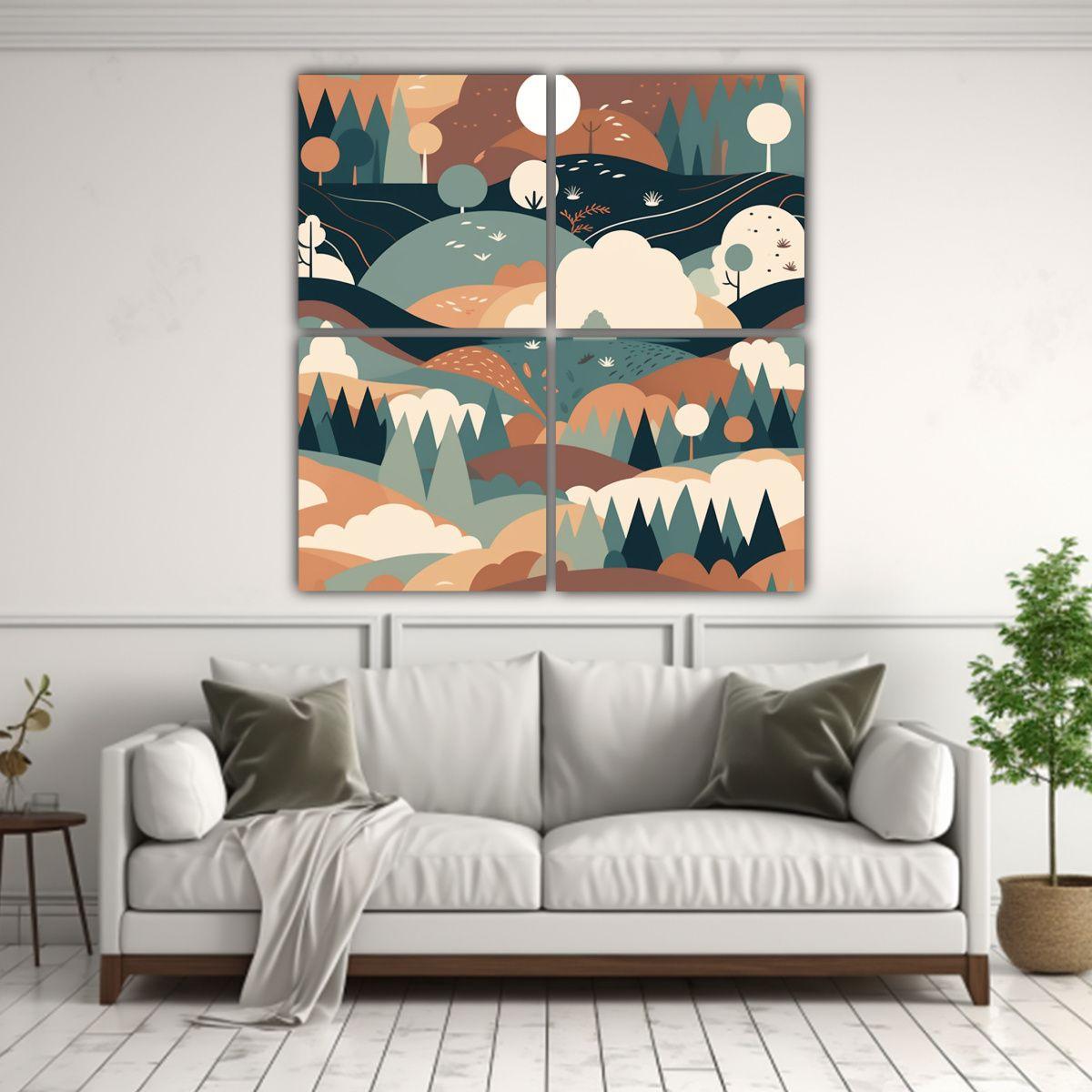 Cuatro Pinturas Minimalistas Estilo Plano Belleza 60x60 Cm-2