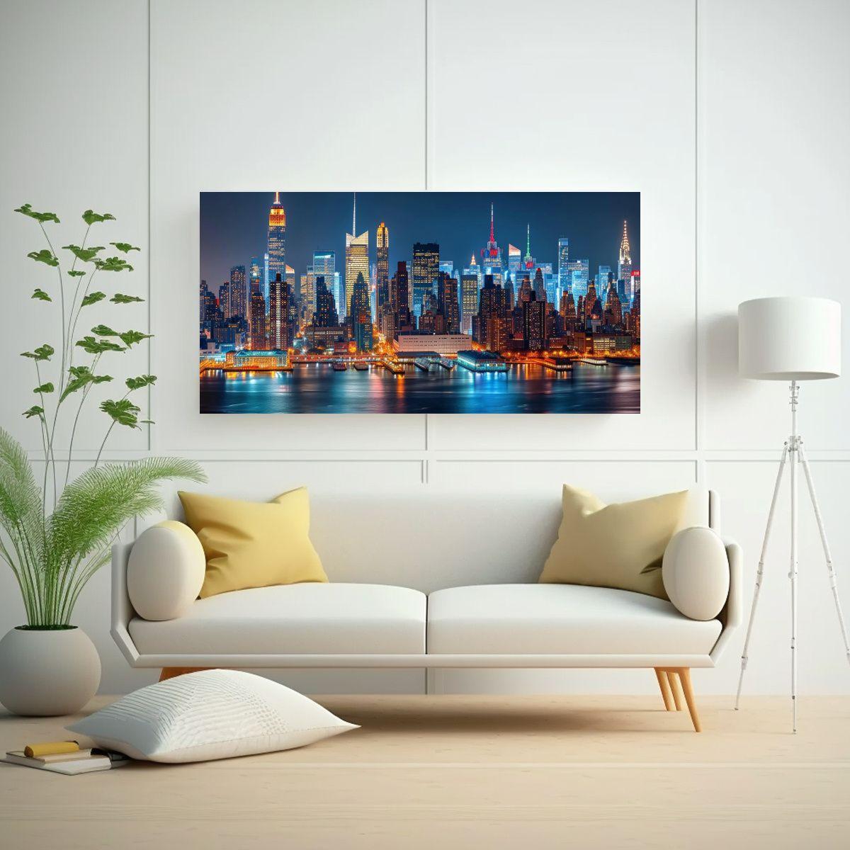Cuadro Tela Estilo Galería Con Skyline De Nueva 160x80cm-2