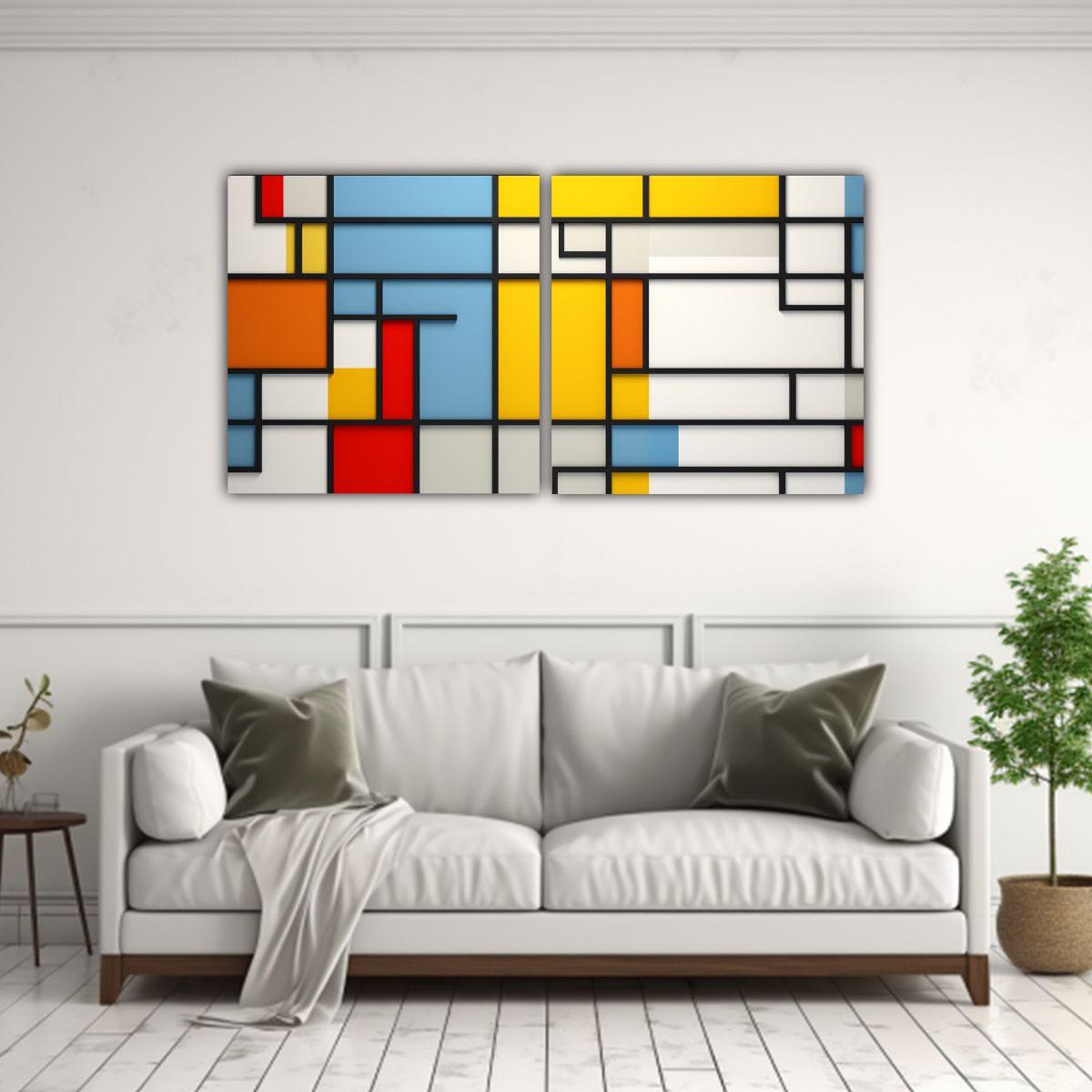 Cuadro Abstracto Geométrico Estilo Mondrian 120x60 Cm-2