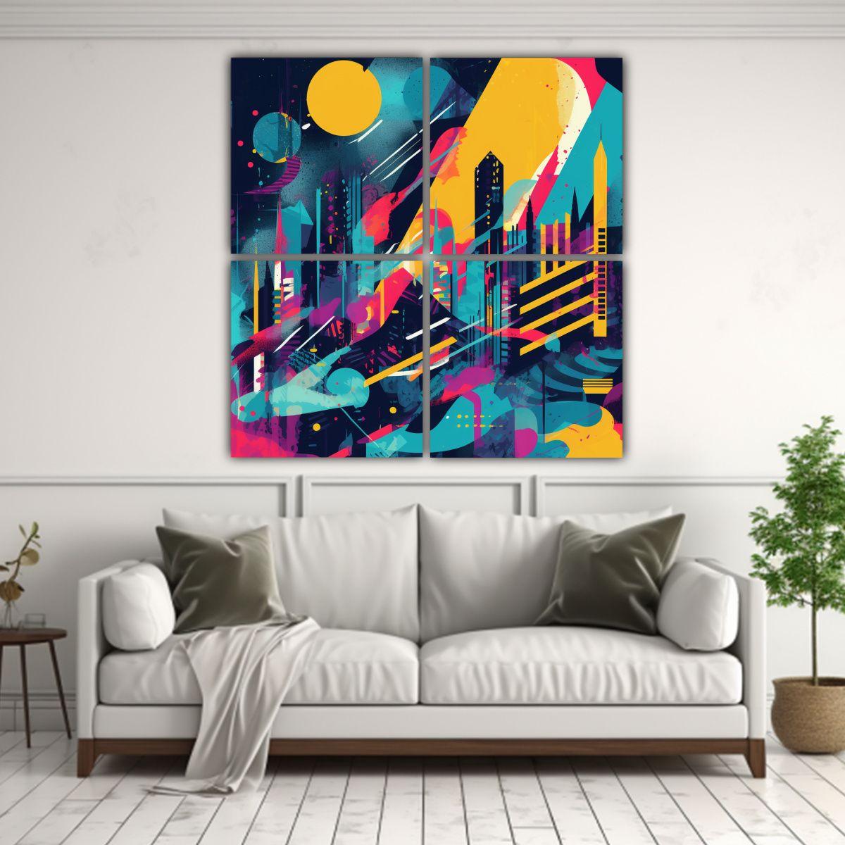 Cuatro Lienzos De Tela Moderno Armonía De 40x40 Cm-2