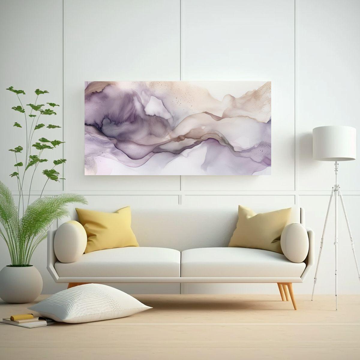 Cuadro De Tela Abstracto Gris Y Malva Con Textura 80x40cm-2