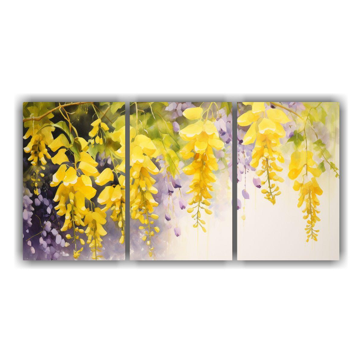 Tres Cuadros Dibujo Rectangular Pintura Abstracta 90x45 Cm-0