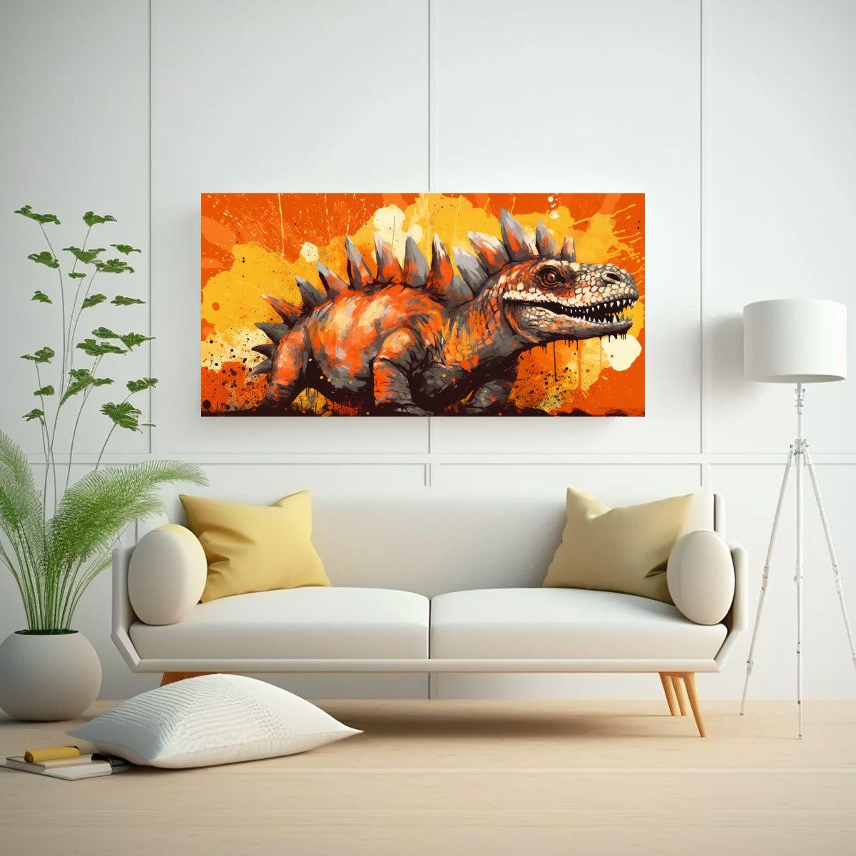 Cuadro Abstracto Stegosaurus En Colores Ladrillo Y 140x70cm-2