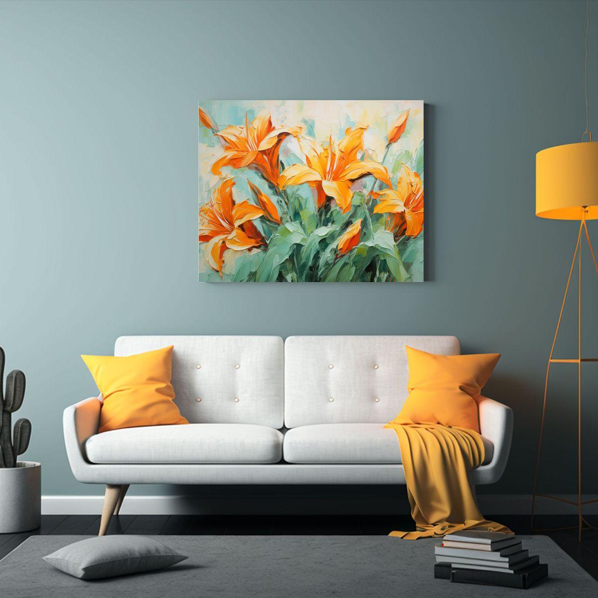 Pintura Lienzo Movimiento Sala Colores Verde Y Naranja En De 30x20cm-2