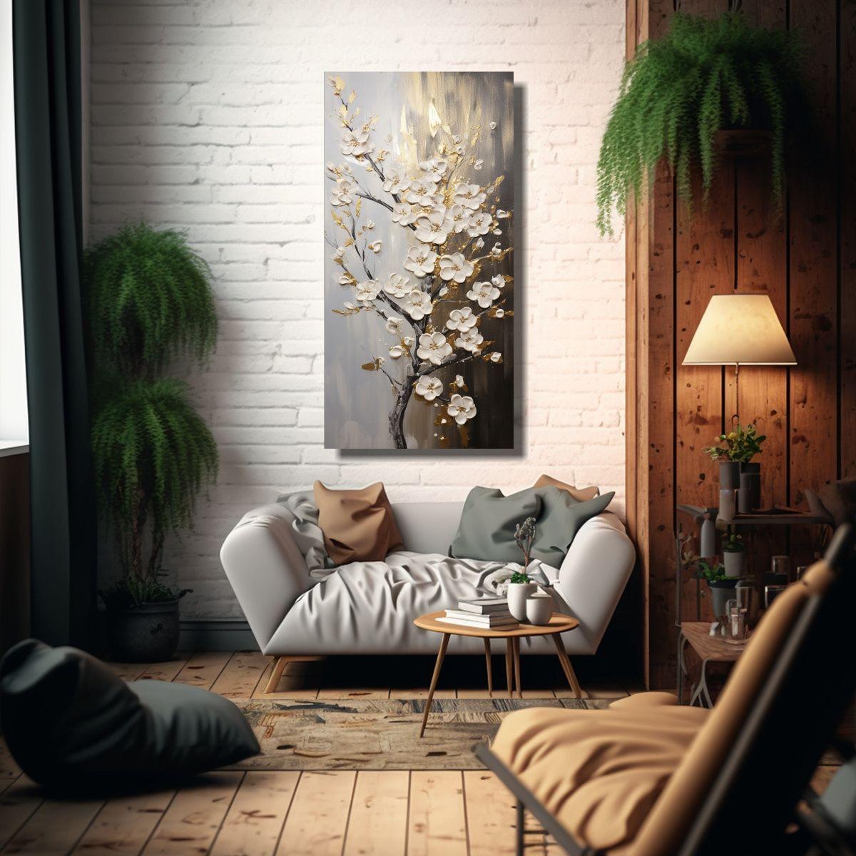 Pintura Lienzo Moderna Simetría Flores De Cerezo 20x40cm-2
