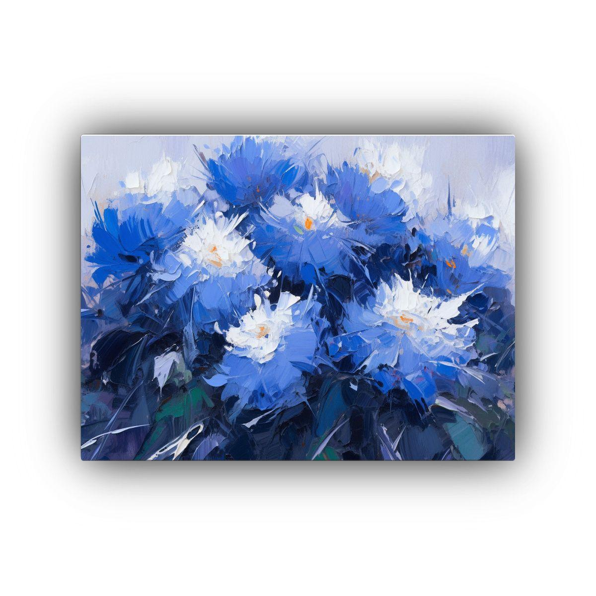 Arte De Pared Vintage Flores Azules En Lienzo Esti 50x40cm-0