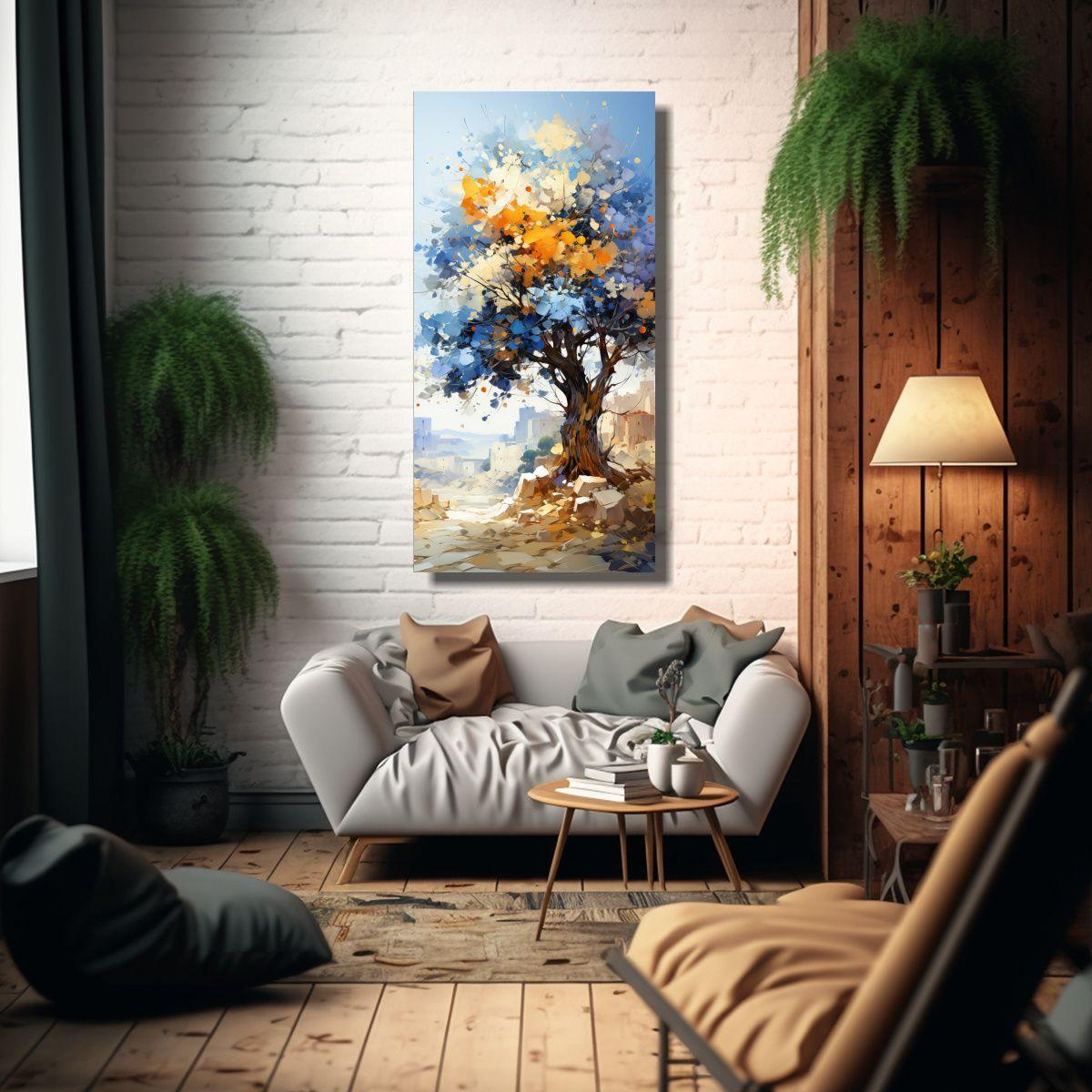 Cuadro Abstracto De Pared Acuarela Mágico Árbol  80x160cm-2