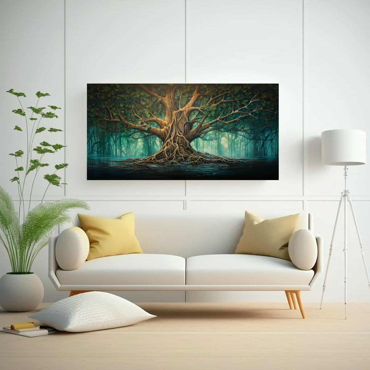 Cuadro Acuarela Abstracto A Banyan Tree En Estilo 80x40cm-2