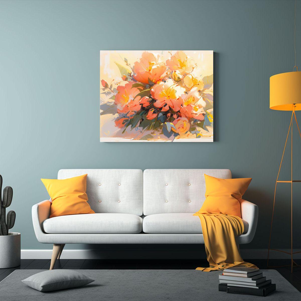Cuadro Expresión Textura Amarillo Y Magenta Flores En Lienz 120x80cm-2