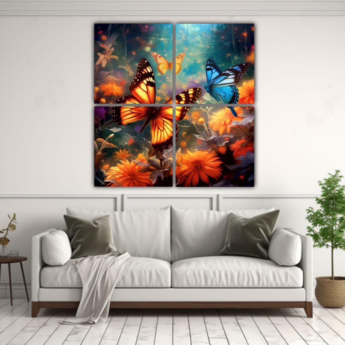 Cuatro Lienzos De Tela Hermoso Con Mariposas 60x60 Cm-2